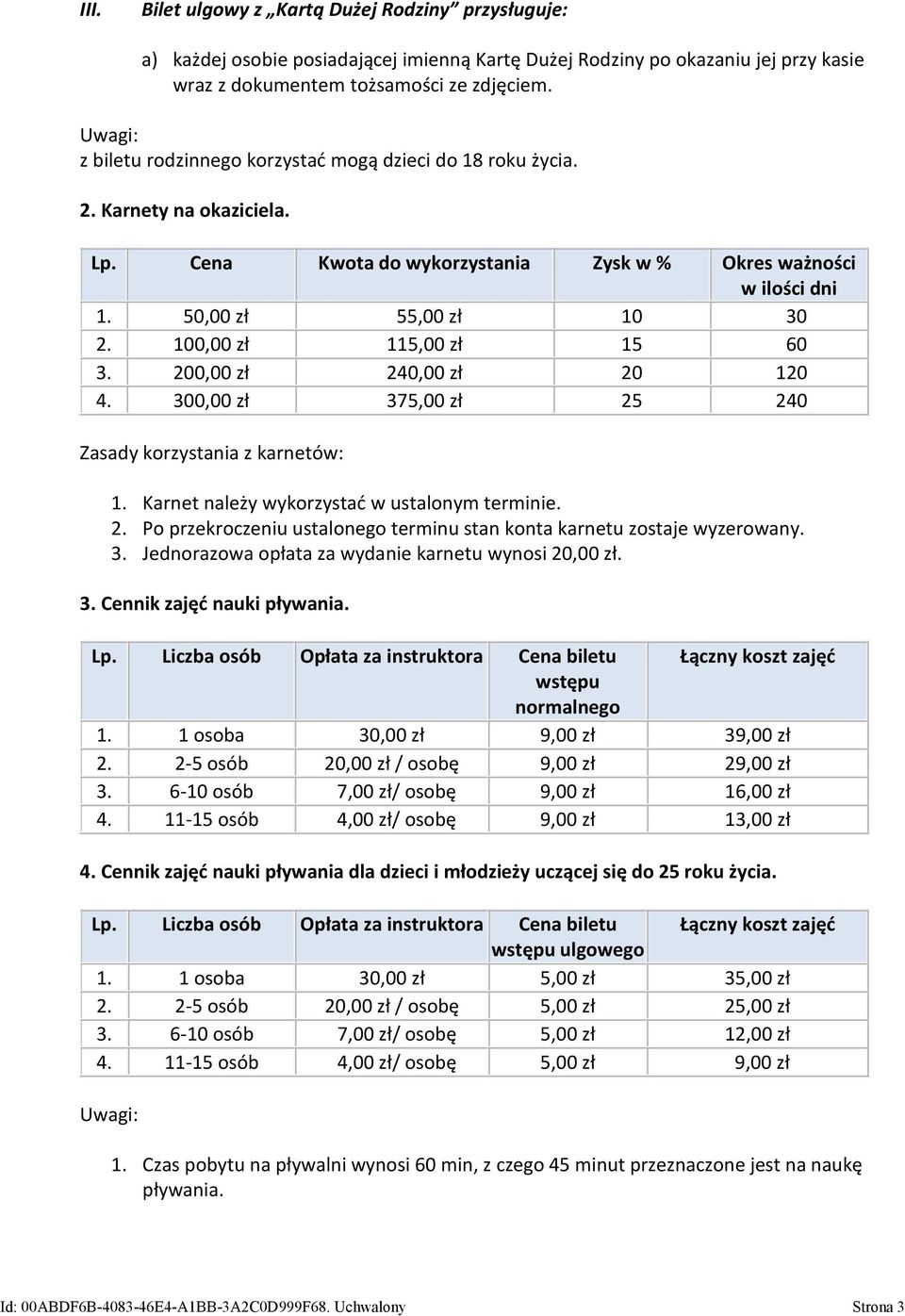 100,00 zł 115,00 zł 15 60 3. 200,00 zł 240,00 zł 20 120 4. 300,00 zł 375,00 zł 25 240 Zasady korzystania z karnetów: 1. Karnet należy wykorzystać w ustalonym terminie. 2. Po przekroczeniu ustalonego terminu stan konta karnetu zostaje wyzerowany.