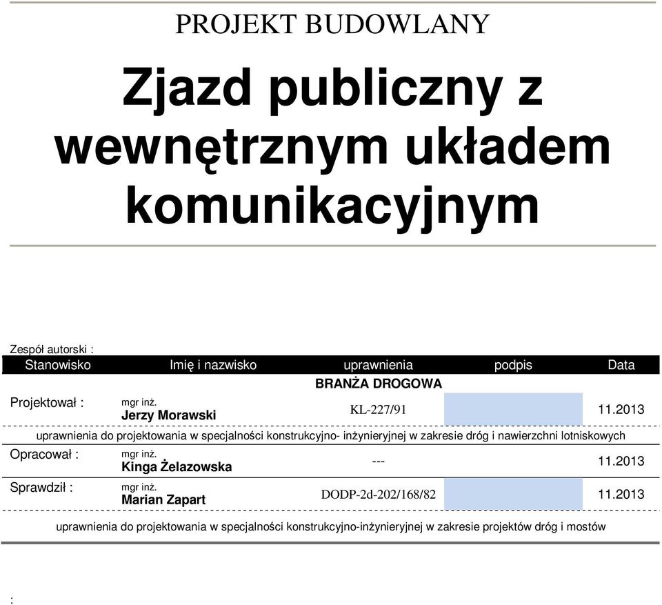 2013 uprawnienia do projektowania w specjalności konstrukcyjno- inżynieryjnej w zakresie dróg i nawierzchni lotniskowych Opracował :