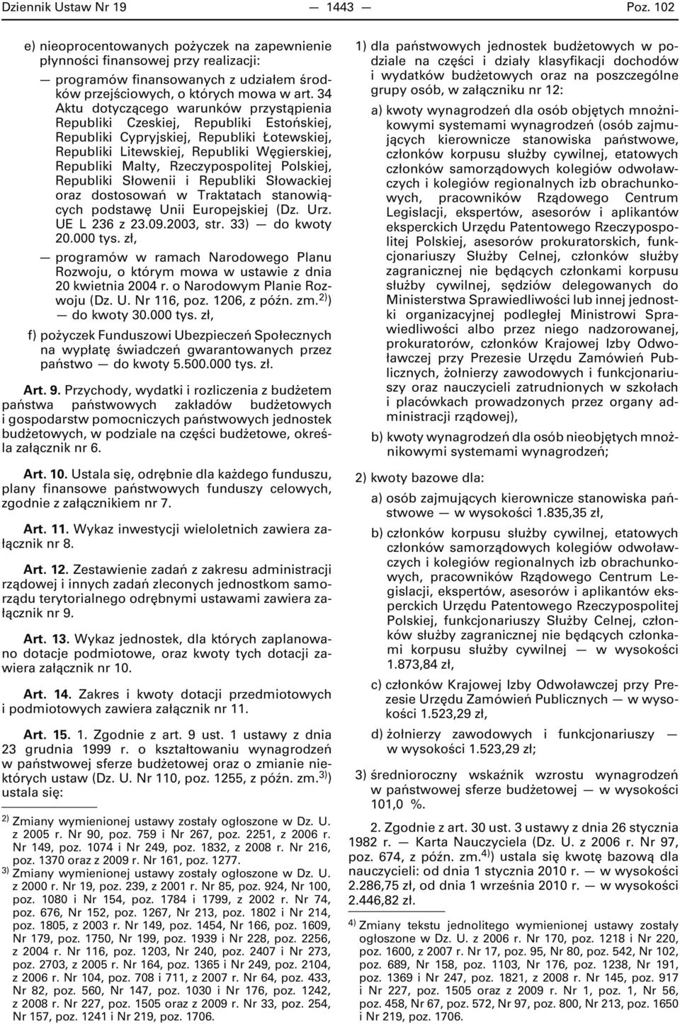 Rzeczypospolitej Polskiej, Republiki Słowenii i Republiki Słowackiej oraz dostosowań w Traktatach stanowiących podstawę Unii Europejskiej (Dz. Urz. UE L 236 z 23.09.2003, str. 33) do kwoty 20.000 tys.