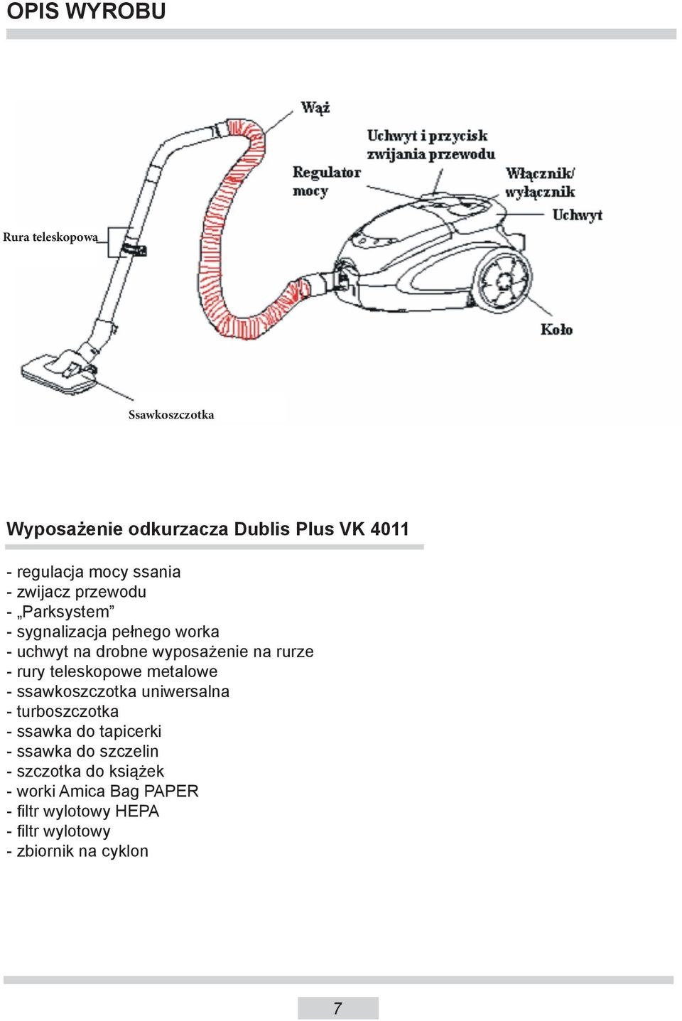 - rury teleskopowe metalowe - ssawkoszczotka uniwersalna - turboszczotka - ssawka do tapicerki - ssawka do