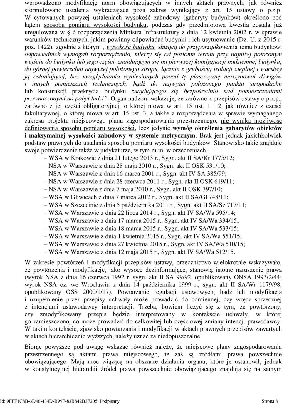 12 kwietnia 2002 r. w sprawie warunków technicznych, jakim powinny odpowiadać budynki i ich usytuowanie (Dz. U. z 2015 r. poz.
