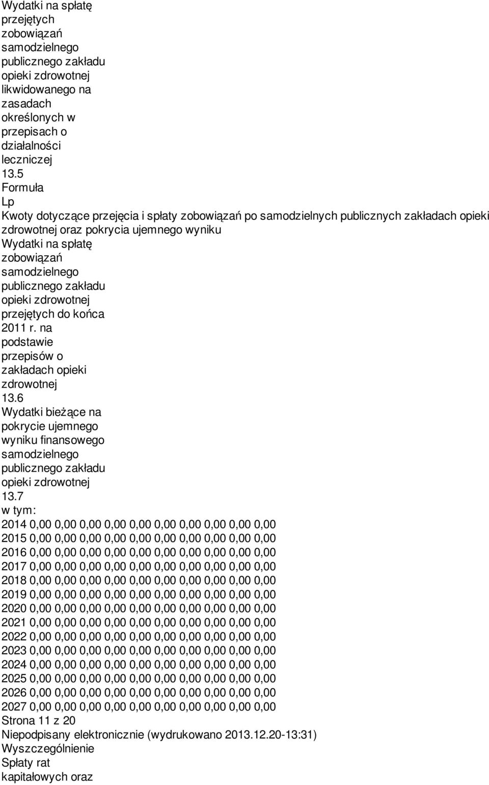 publicznego zakładu opieki zdrowotnej przejętych do końca 2011 r. na podstawie przepisów o zakładach opieki zdrowotnej 13.