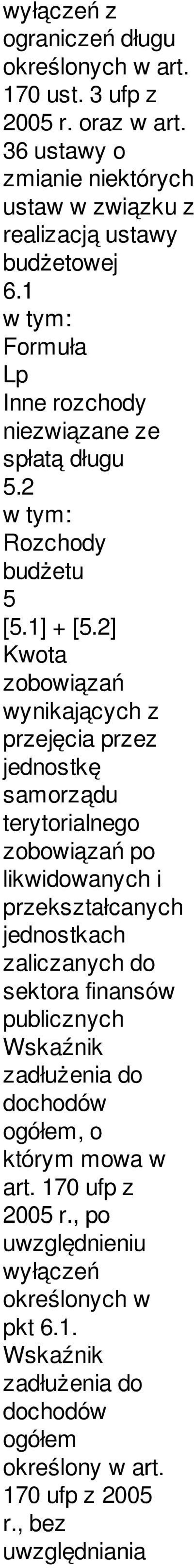 2] Kwota zobowiązań wynikających z przejęcia przez jednostkę samorządu terytorialnego zobowiązań po likwidowanych i przekształcanych jednostkach zaliczanych do sektora