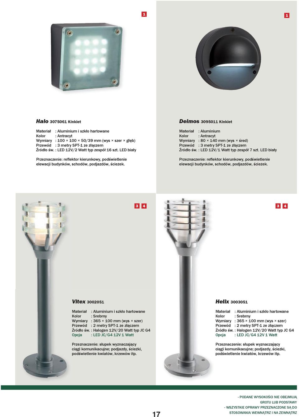 Deimos 3095011 Kinkiet Materiał : Aluminium Kolor : Antracyt Wymiary : 80 140 mm (wys śred) Przewód : 3 metry SPT-1 ze złączem Źródło św. : LED 12V/1 Watt typ zespół 7 szt.