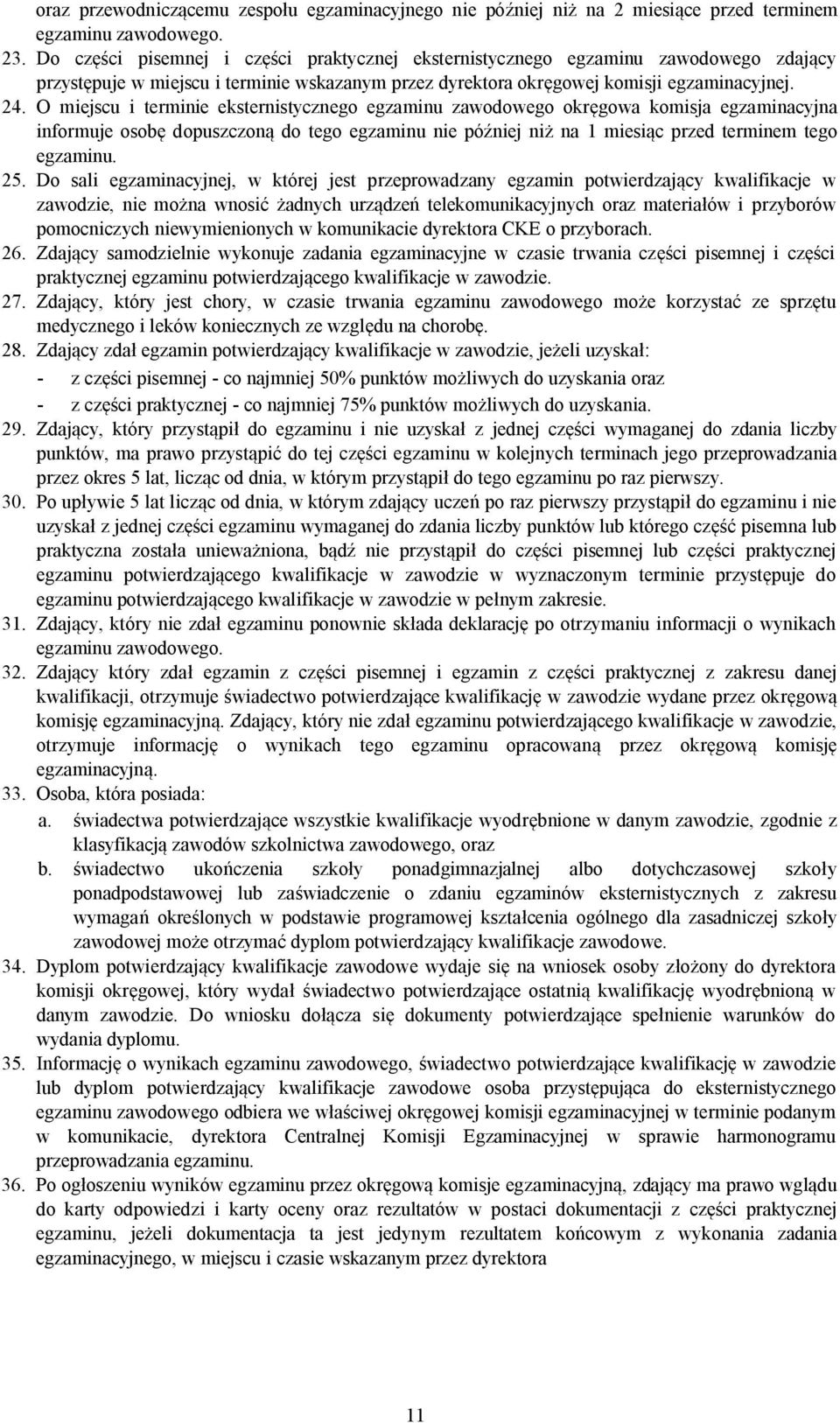 O miejscu i terminie eksternistycznego egzaminu zawodowego okręgowa komisja egzaminacyjna informuje osobę dopuszczoną do tego egzaminu nie później niż na 1 miesiąc przed terminem tego egzaminu. 25.