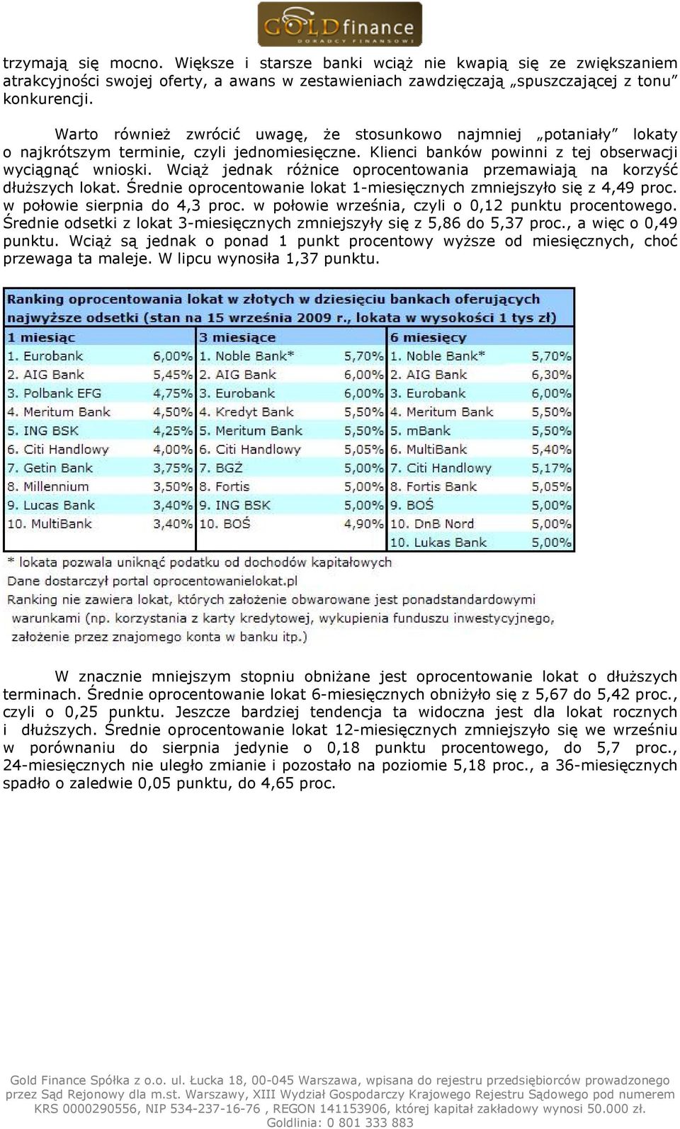 WciąŜ jednak róŝnice oprocentowania przemawiają na korzyść dłuŝszych lokat. Średnie oprocentowanie lokat 1-miesięcznych zmniejszyło się z 4,49 proc. w połowie sierpnia do 4,3 proc.