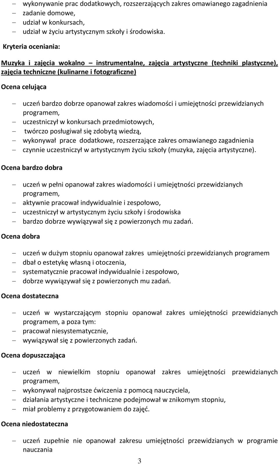 zakres wiadomości i umiejętności przewidzianych uczestniczył w konkursach przedmiotowych, twórczo posługiwał się zdobytą wiedzą, wykonywał prace dodatkowe, rozszerzające zakres omawianego zagadnienia