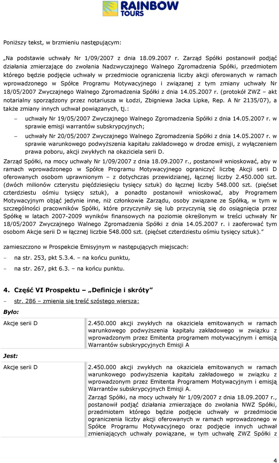 oferowanych w ramach wprowadzonego w Spółce Programu Motywacyjnego i związanej z tym zmiany uchwały Nr 18/05/2007 Zwyczajnego Walnego Zgromadzenia Spółki z dnia 14.05.2007 r.