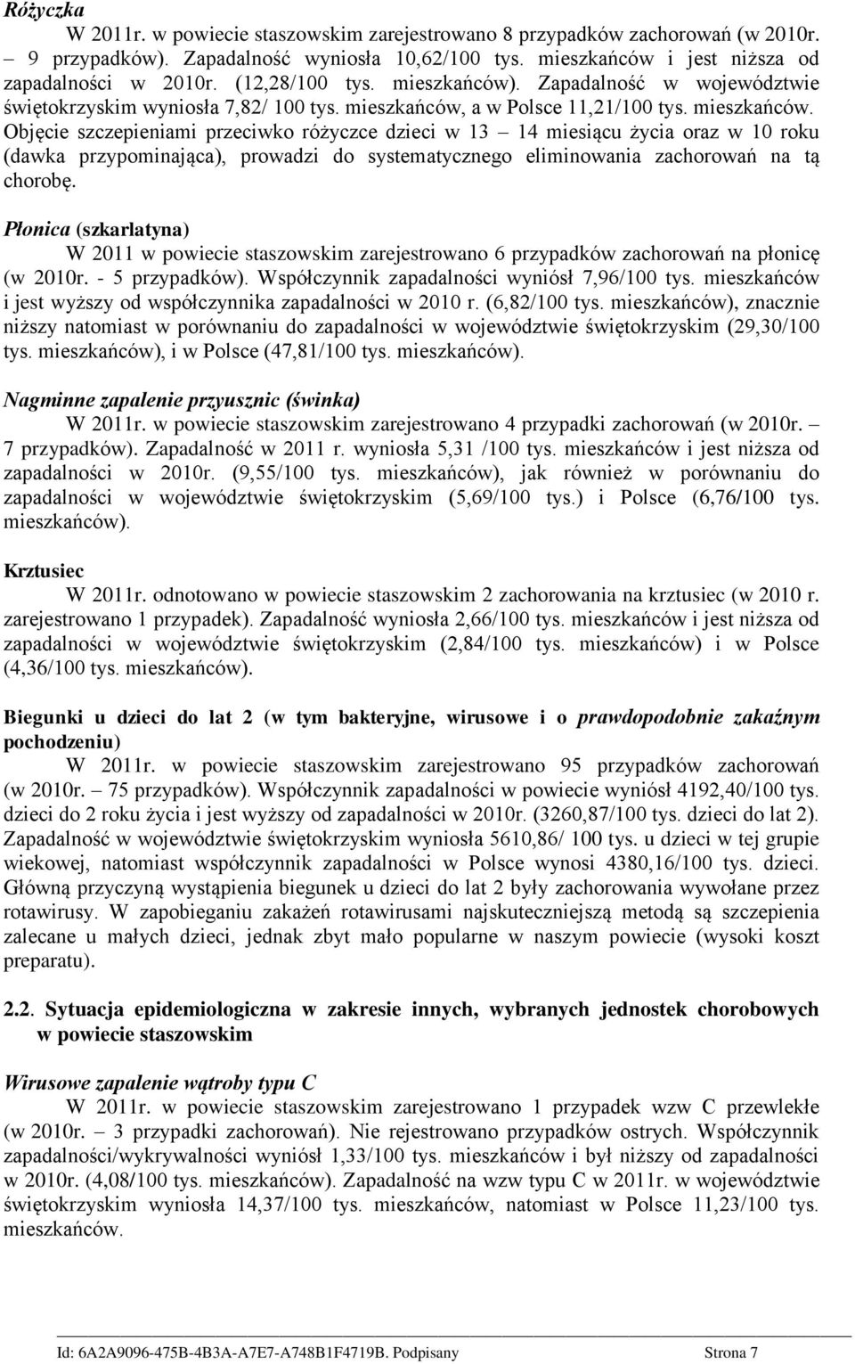 . Zapadalność w województwie świętokrzyskim wyniosła 7,82/ 100 tys. mieszkańców,
