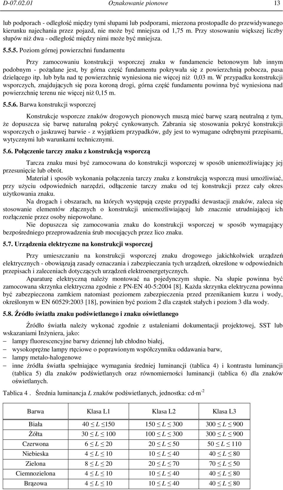 5.5. Poziom górnej powierzchni fundamentu Przy zamocowaniu konstrukcji wsporczej znaku w fundamencie betonowym lub innym podobnym - pożądane jest, by górna część fundamentu pokrywała się z