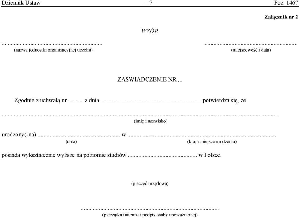 .. Zgodnie z uchwałą nr... z dnia... potwierdza się, że... (imię i nazwisko) urodzony(-na)... w.