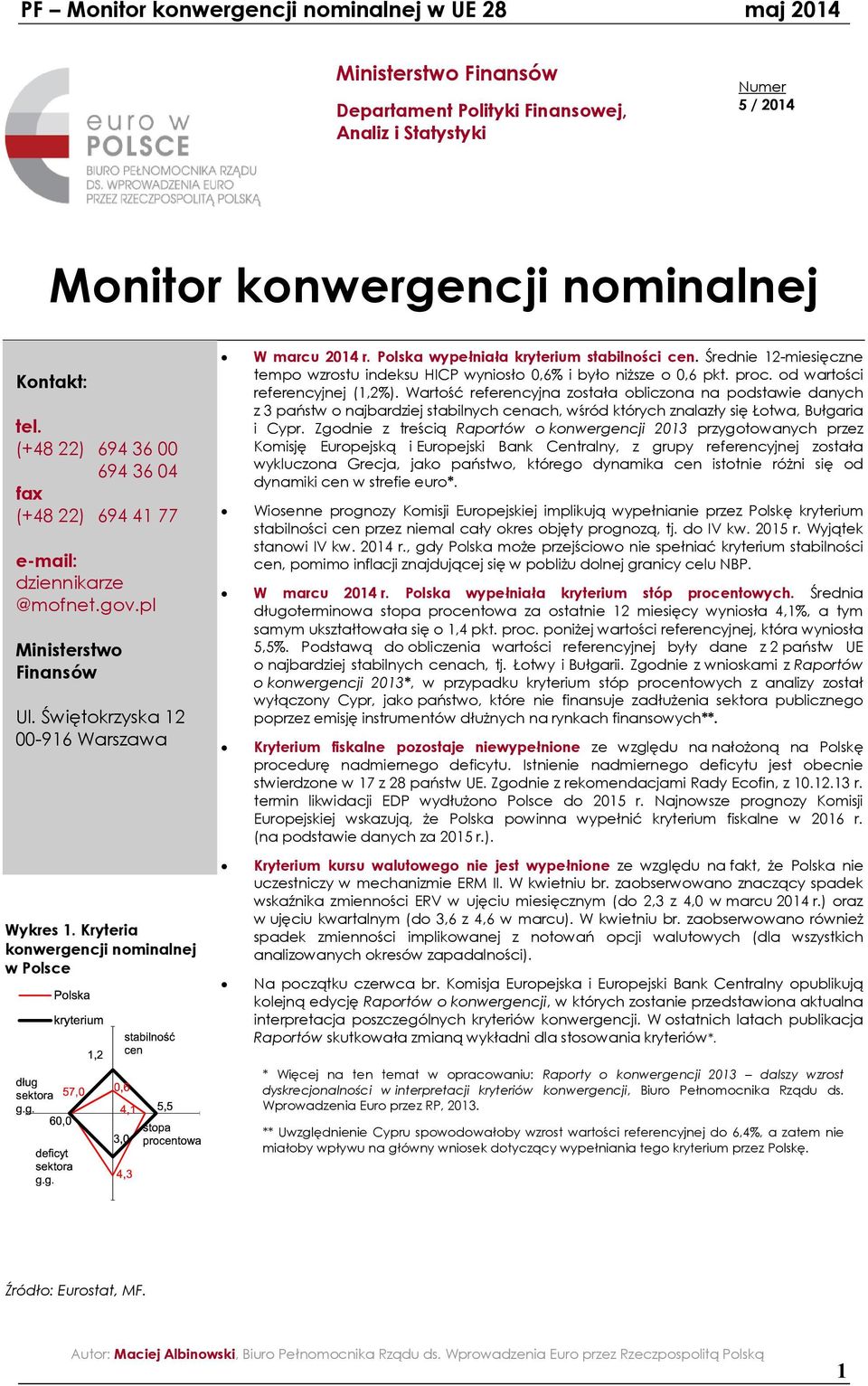 Średnie 1-miesięczne tempo wzrostu indeksu HICP wyniosło,6% i było niższe o,6 pkt. proc. od wartości referencyjnej (1,%).