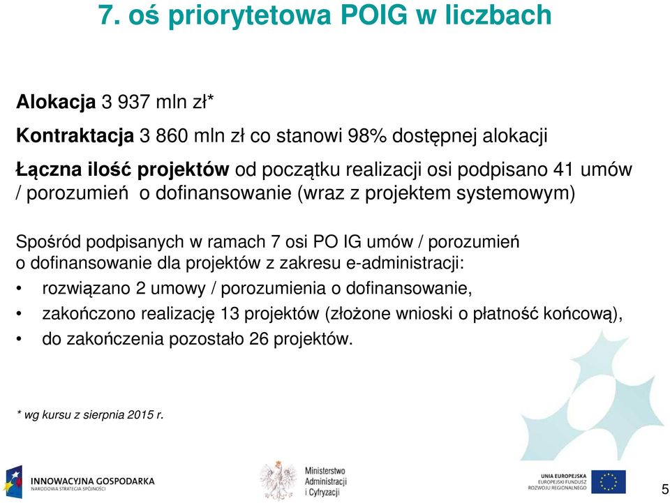 ramach 7 osi PO IG umów / porozumień o dofinansowanie dla projektów z zakresu e-administracji: rozwiązano 2 umowy / porozumienia o