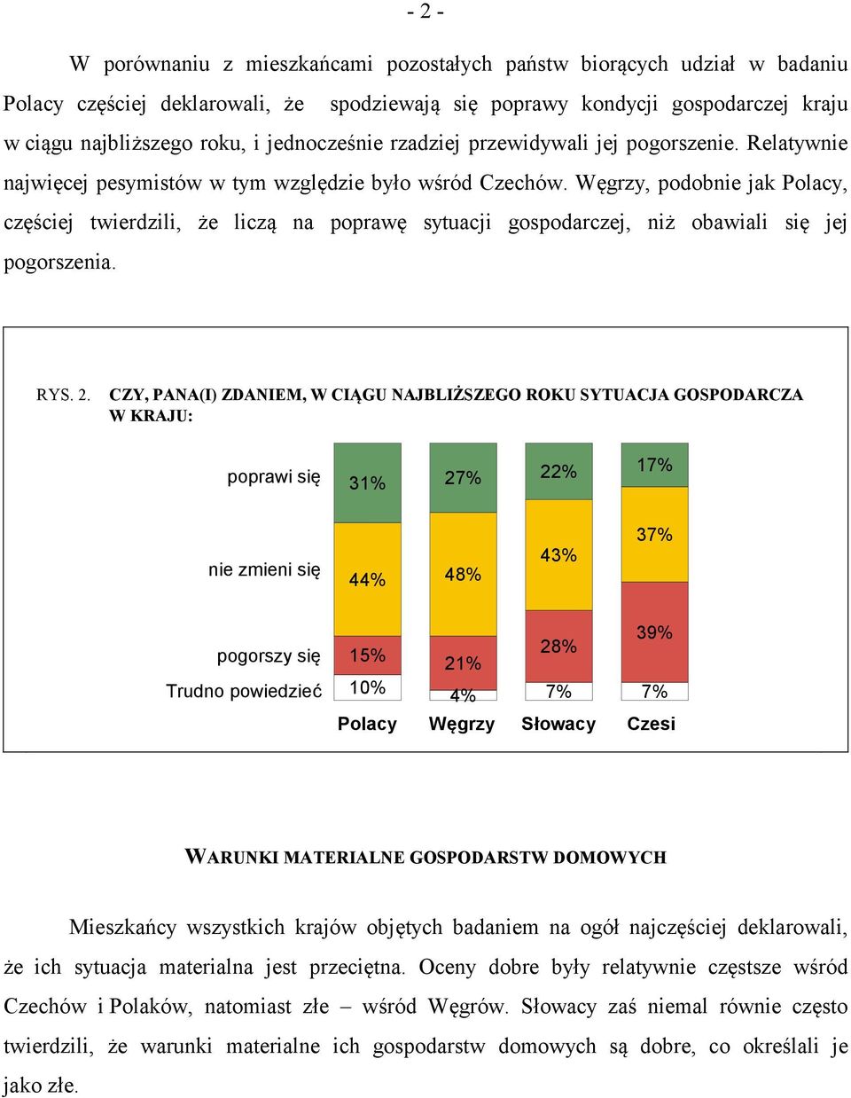 Węgrzy, podobnie jak Polacy, częściej twierdzili, że liczą na poprawę sytuacji gospodarczej, niż obawiali się jej pogorszenia. RYS. 2.
