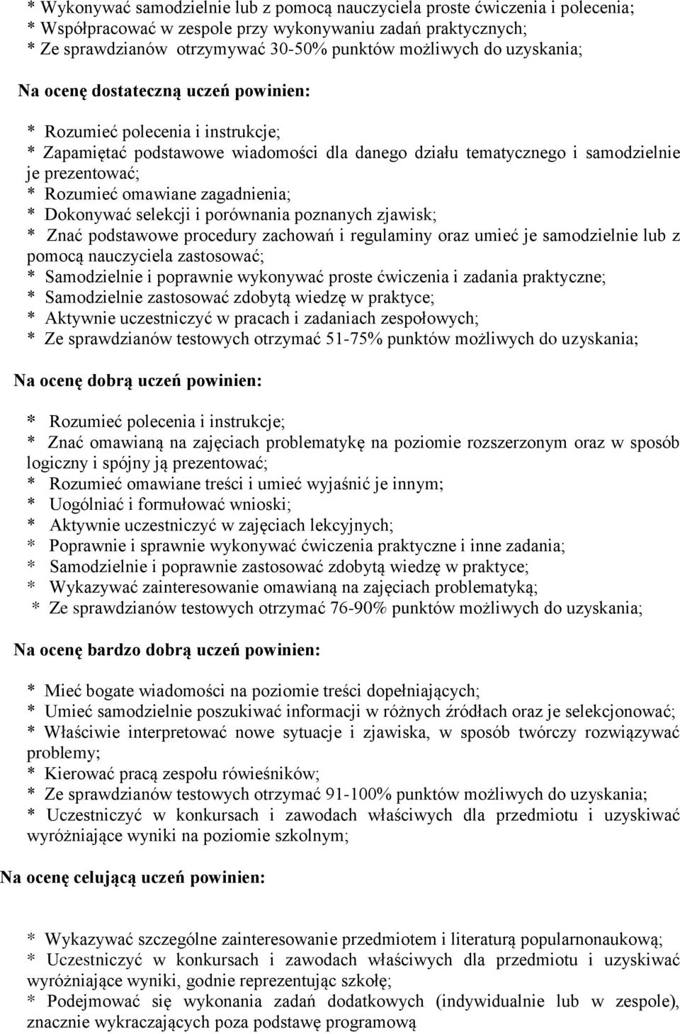 zagadnienia; * Dokonywać selekcji i porównania poznanych zjawisk; * Znać podstawowe procedury zachowań i regulaminy oraz umieć je samodzielnie lub z pomocą nauczyciela zastosować; * Samodzielnie i