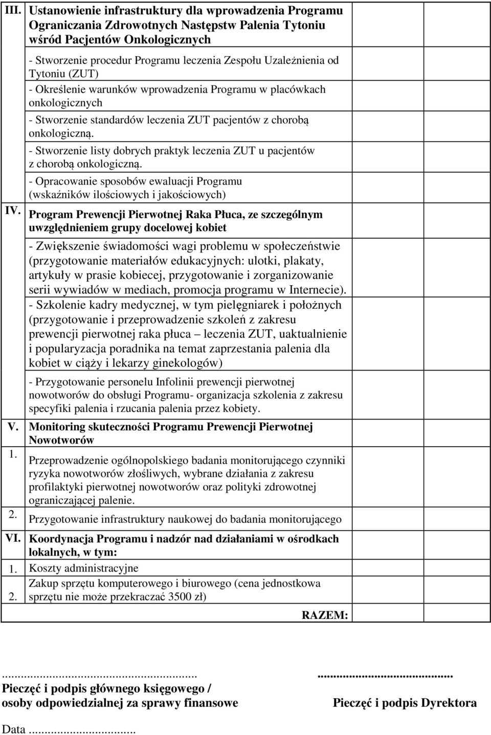 - Stworzenie listy dobrych praktyk leczenia ZUT u pacjentów z chorobą onkologiczną. - Opracowanie sposobów ewaluacji Programu (wskaźników ilościowych i jakościowych) IV.