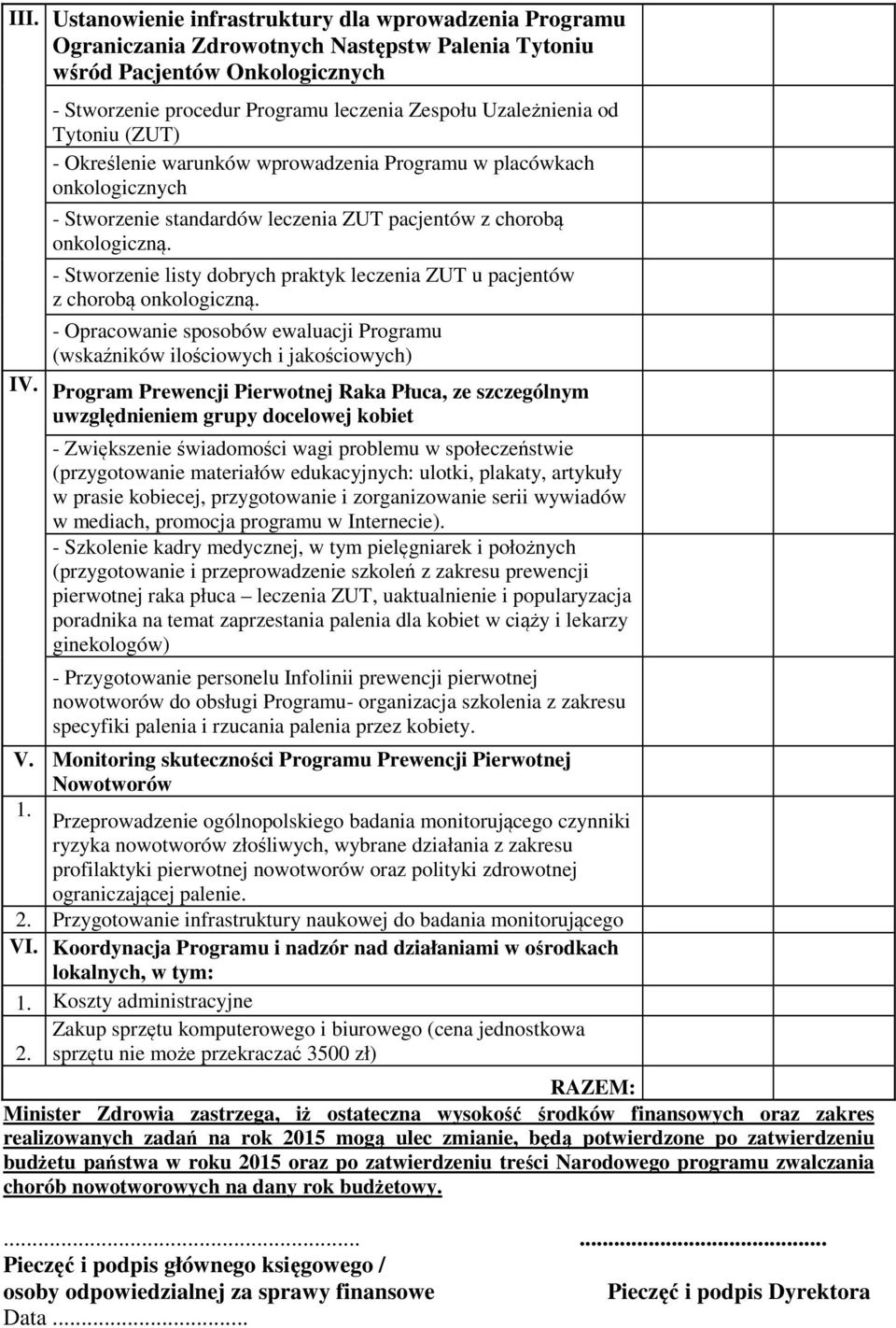 - Stworzenie listy dobrych praktyk leczenia ZUT u pacjentów z chorobą onkologiczną. - Opracowanie sposobów ewaluacji Programu (wskaźników ilościowych i jakościowych) IV.