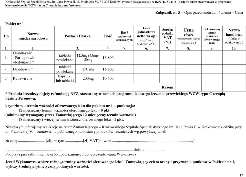 (5x6x ważności międzynarodowa VAT oferowanych współczynnik stawki (czyli bez oferowanego podatku VAT ) (%) podatku Vat) leku 1. 2. 3. 4. 5. 6. 7. 8. 9. 10. 1. Ombitaswir +Paritaprewir +Ritonawir * 2.