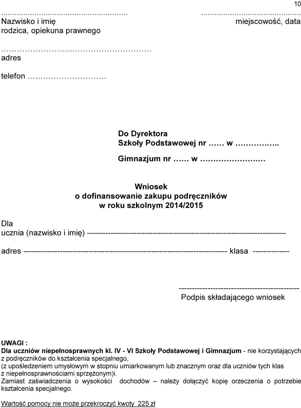 niepełnosprawnych kl.