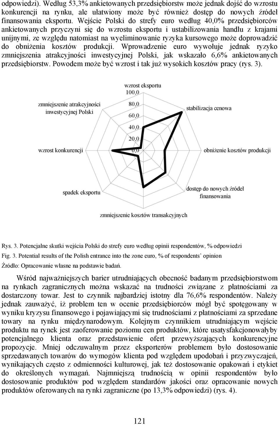 kursowego może doprowadzić do obniżenia kosztów produkcji. Wprowadzenie euro wywołuje jednak ryzyko zmniejszenia atrakcyjności inwestycyjnej Polski, jak wskazało 6,6% ankietowanych przedsiębiorstw.