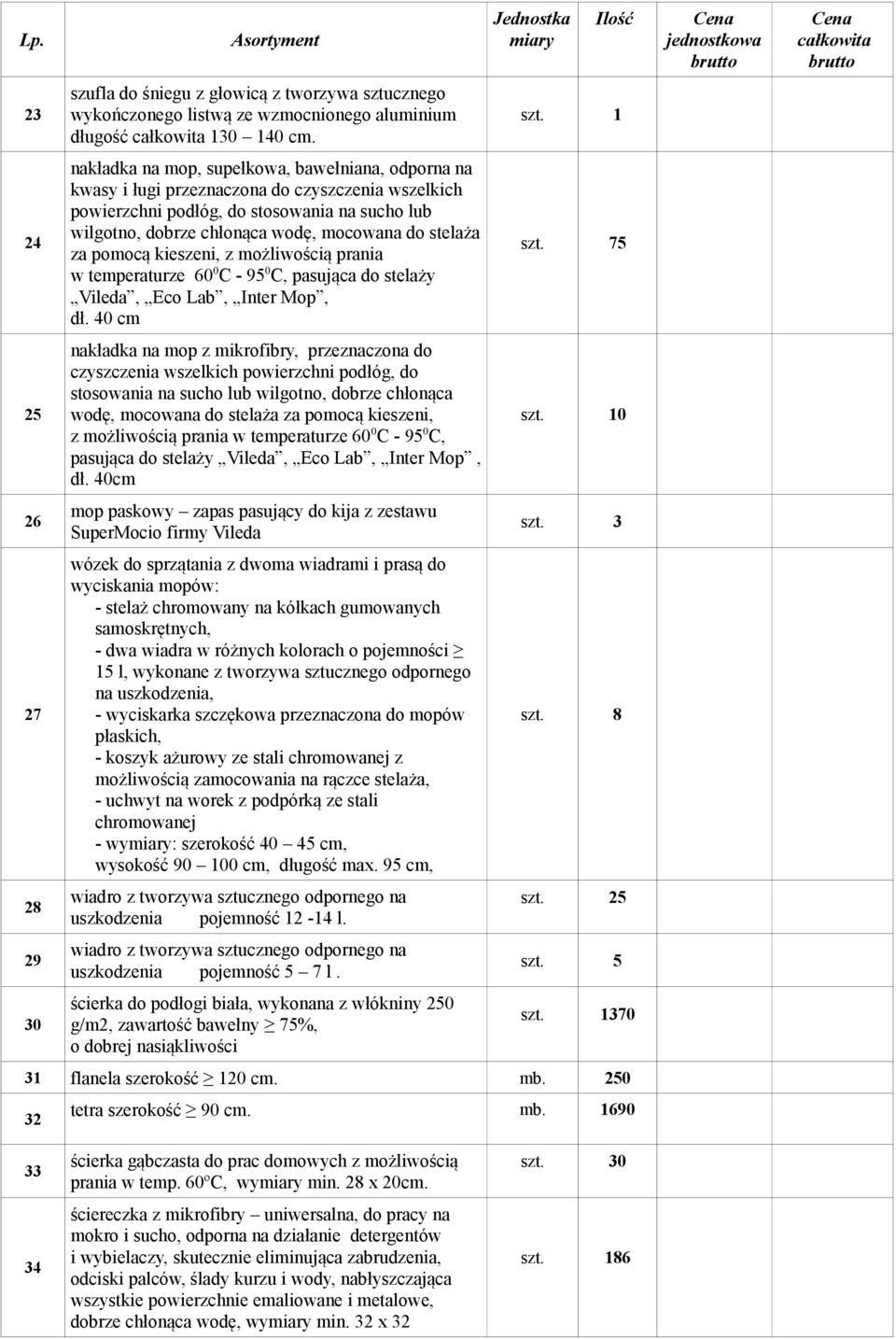 stelaża za pomocą kieszeni, z możliwością prania w temperaturze 60 0 C - 95 0 C, pasująca do stelaży Vileda, Eco Lab, Inter Mop, dł.