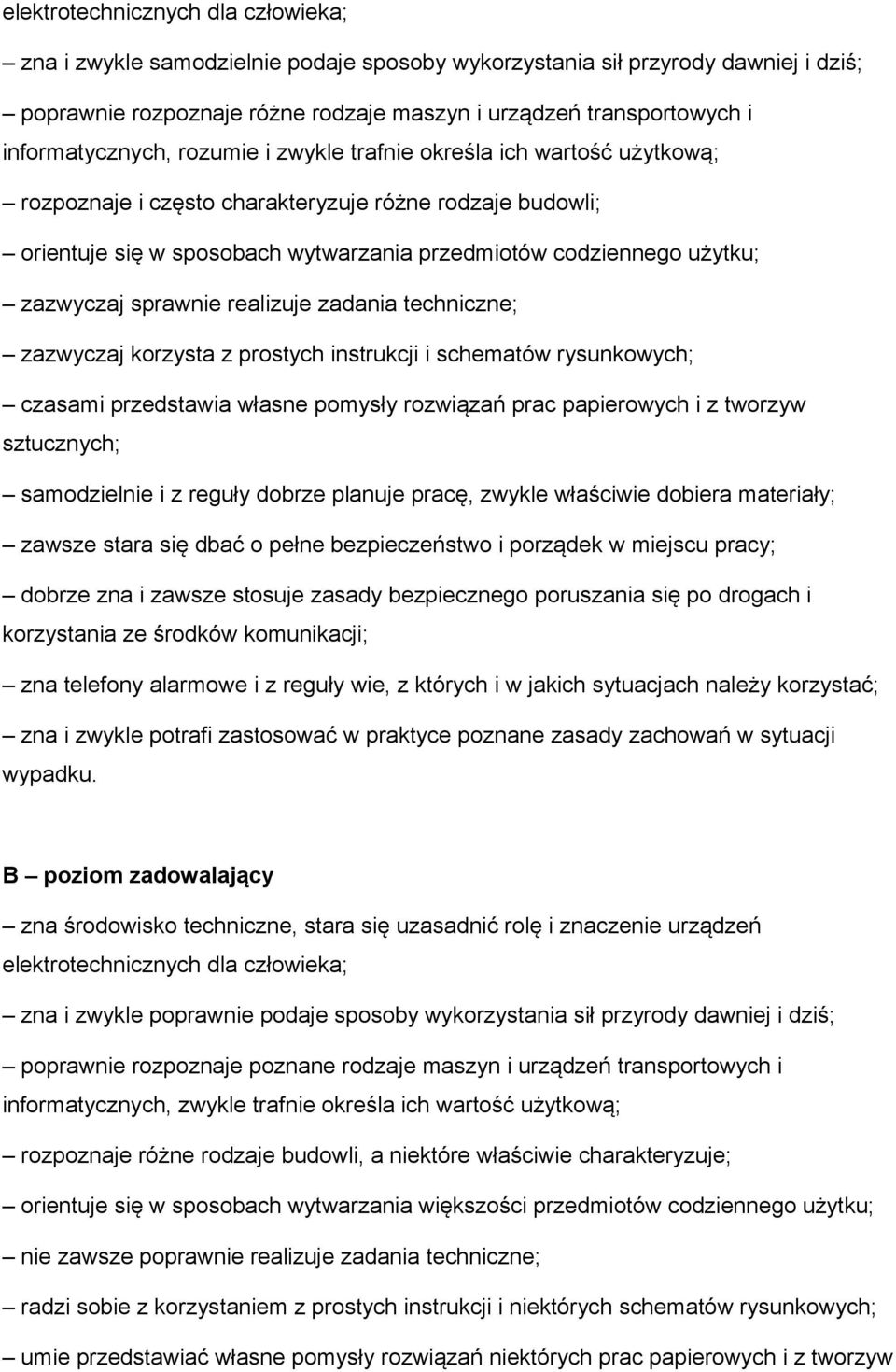 zazwyczaj sprawnie realizuje zadania techniczne; zazwyczaj korzysta z prostych instrukcji i schematów rysunkowych; czasami przedstawia własne pomysły rozwiązań prac papierowych i z tworzyw