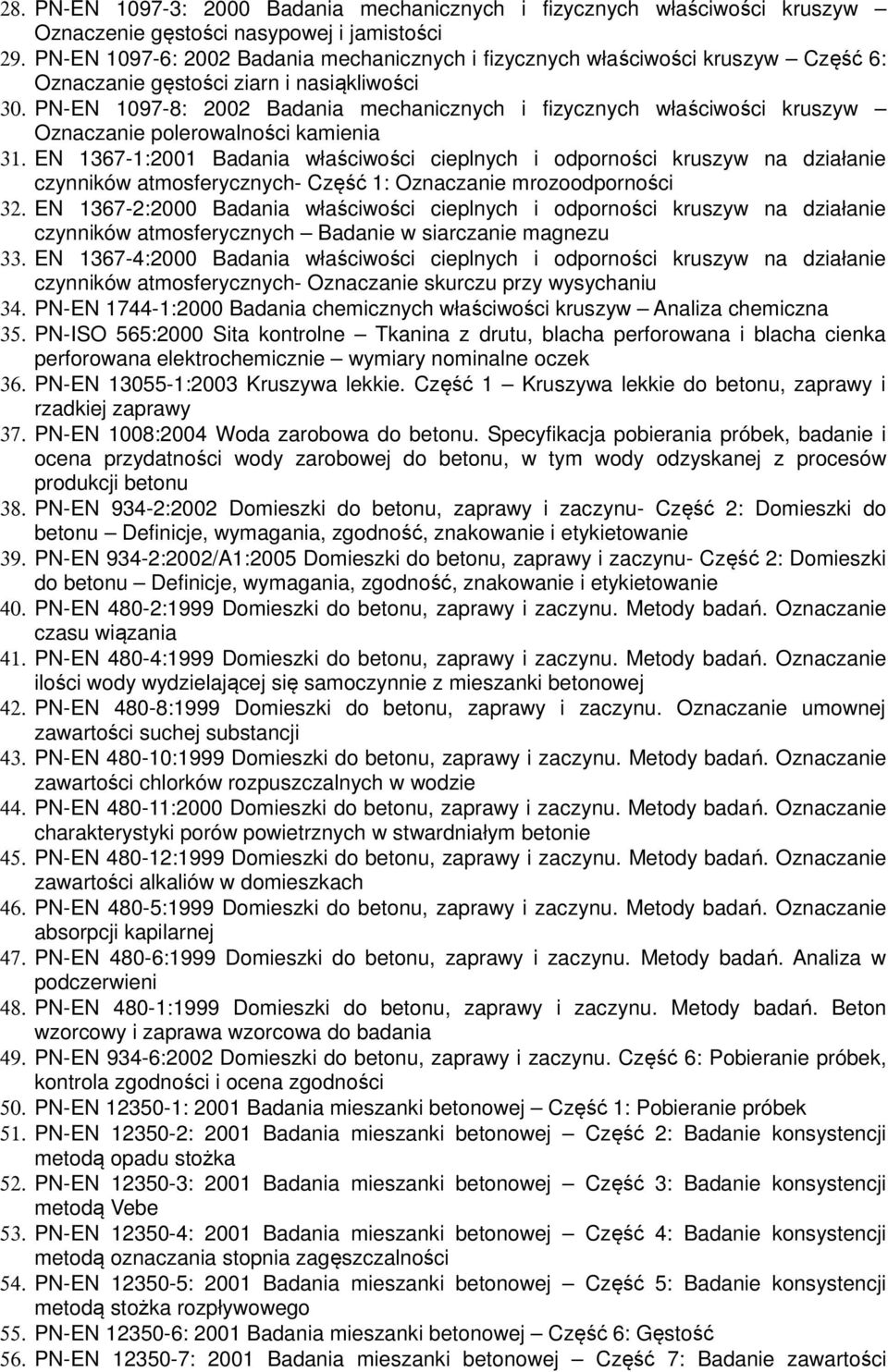 PN-EN 1097-8: 2002 Badania mechanicznych i fizycznych właściwości kruszyw Oznaczanie polerowalności kamienia 31.