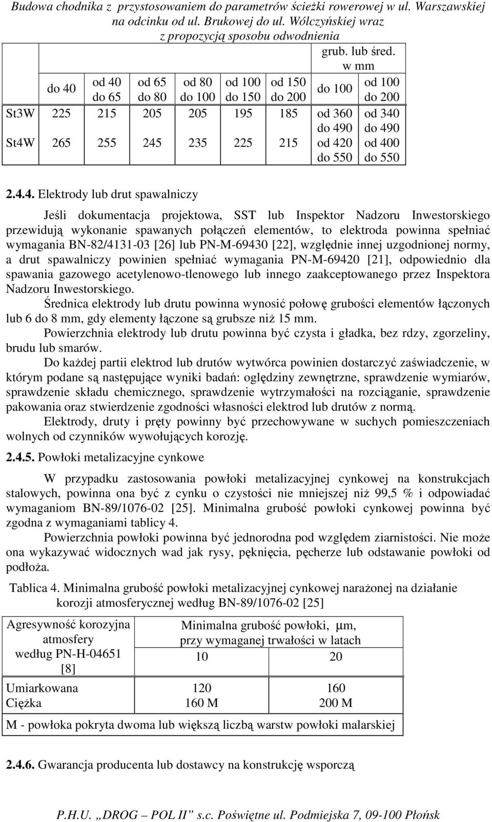 400 do 550 2.4.4. Elektrody lub drut spawalniczy Jeśli dokumentacja projektowa, SST lub Inspektor Nadzoru Inwestorskiego przewidują wykonanie spawanych połączeń elementów, to elektroda powinna