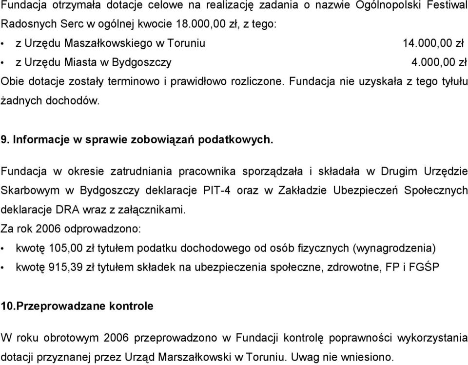 Informacje w sprawie zobowiązań podatkowych.