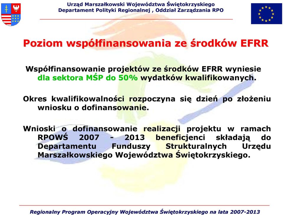 Okres kwalifikowalności rozpoczyna się dzień po złożeniu wniosku o dofinansowanie.