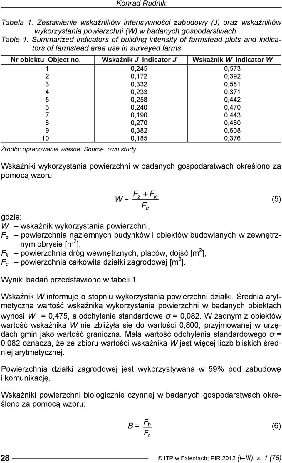 Wskaźnik J Indicator J Wskaźnik W Indicator W 1 3 4 5 6 7 8 9 10 Źródło: opracowanie własne. Source: own study.