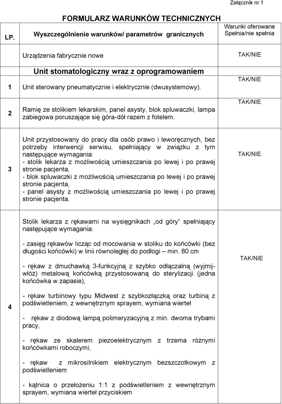 3 Unit przystosowany do pracy dla osób prawo i leworęcznych, bez potrzeby interwencji serwisu, spełniający w związku z tym - stolik lekarza z możliwością umieszczania po lewej i po prawej stronie