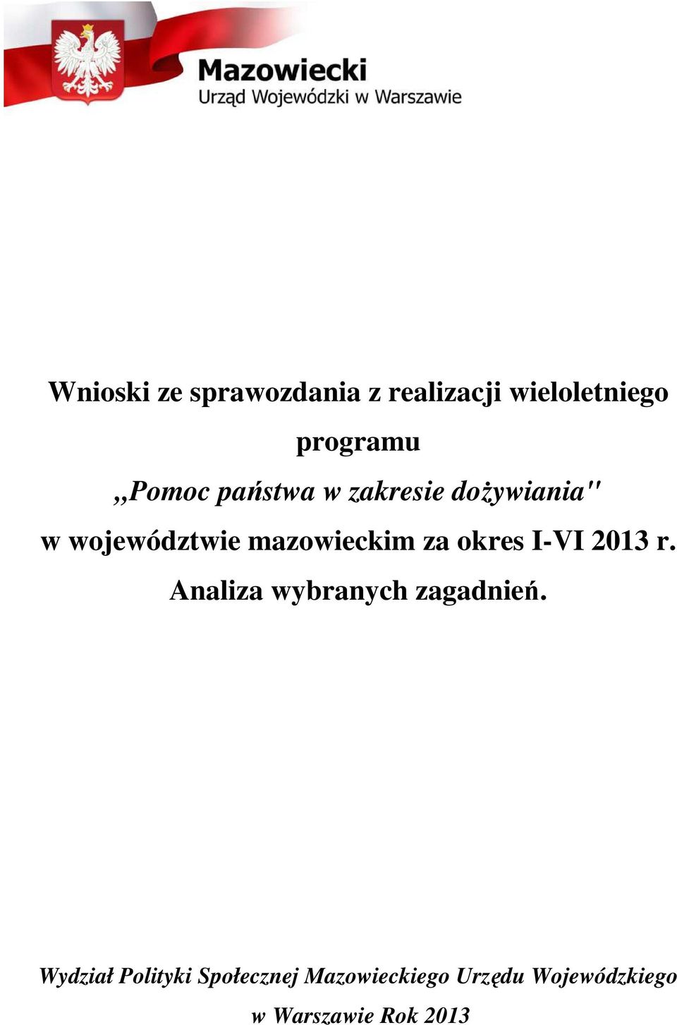 za okres I-VI 2013 r. Analiza wybranych zagadnień.