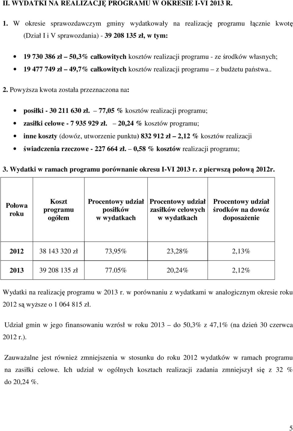 środków własnych; 19 477 749 zł 49,7% całkowitych kosztów realizacji programu z budżetu państwa.. 2. Powyższa kwota została przeznaczona na: posiłki - 30 211 630 zł.