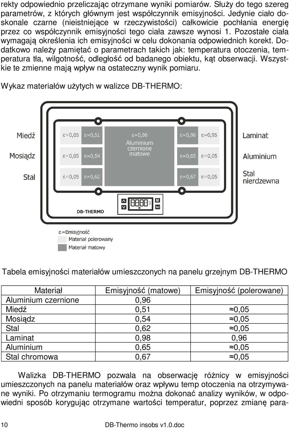 Pozostałe ciała wymagają określenia ich emisyjności w celu dokonania odpowiednich korekt.