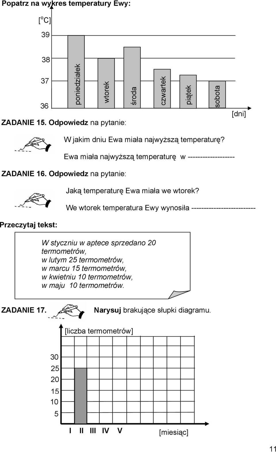 Odpowiedz na pytanie: Przeczytaj tekst: Jaką temperaturę Ewa miała we wtorek?