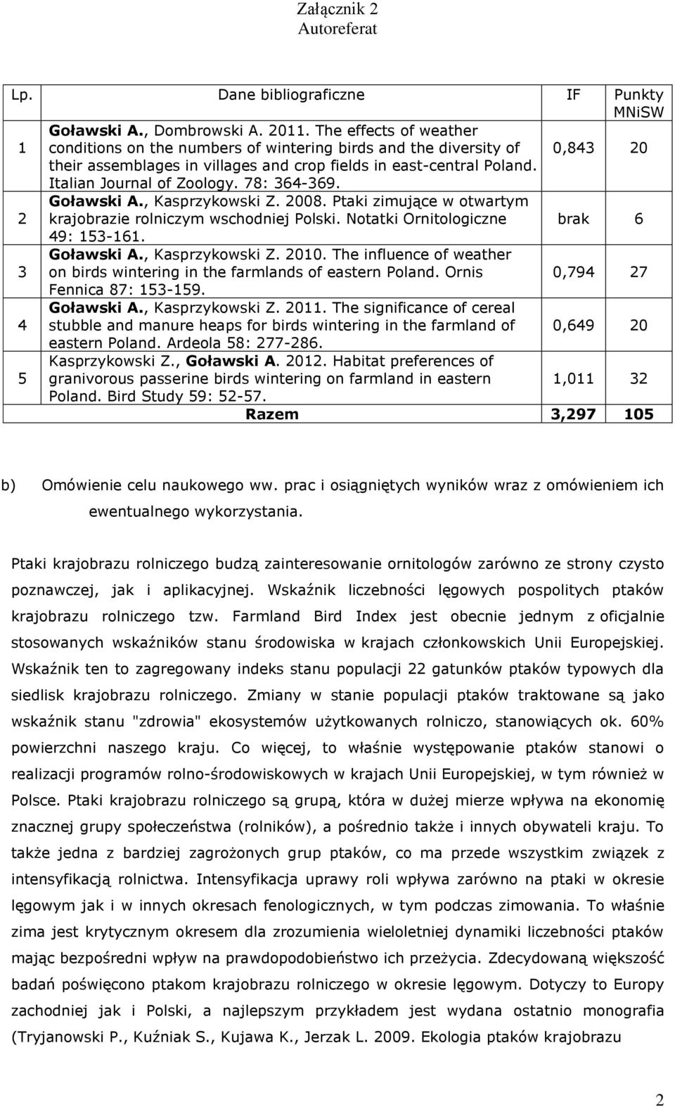 78: 364-369. 2 Goławski A., Kasprzykowski Z. 2008. Ptaki zimujące w otwartym krajobrazie rolniczym wschodniej Polski. Notatki Ornitologiczne brak 6 49: 153-161. 3 Goławski A., Kasprzykowski Z. 2010.