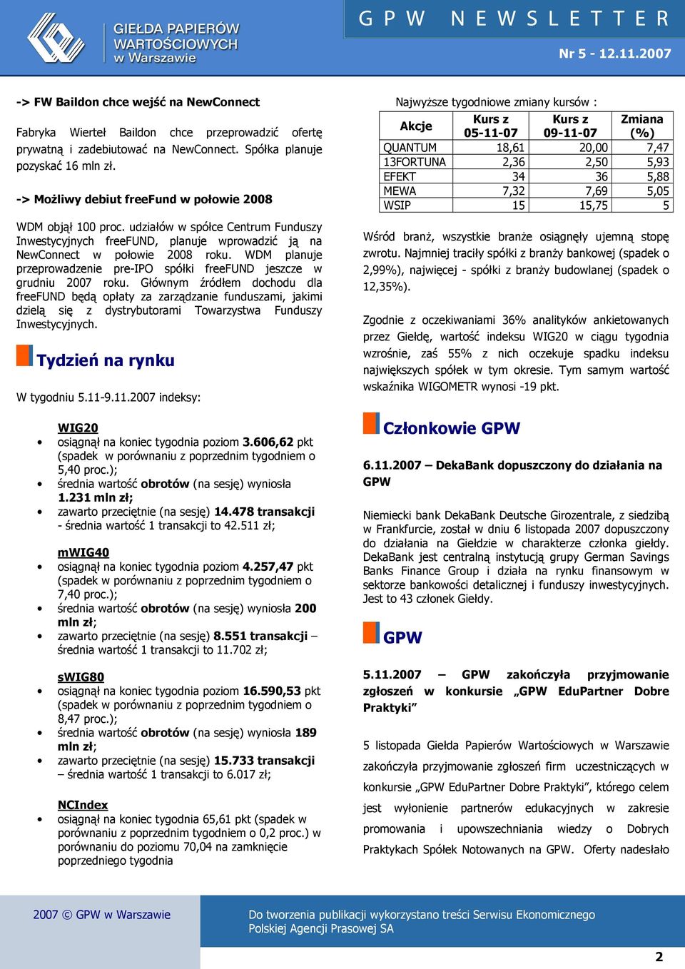 WDM planuje przeprowadzenie pre-ipo spółki freefund jeszcze w grudniu 2007 roku.
