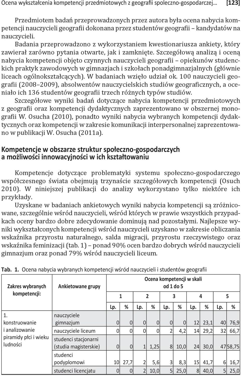 Szczegółową analizą i oceną nabycia kompetencji objęto czynnych nauczycieli geografii opiekunów studenckich praktyk zawodowych w gimnazjach i szkołach ponadgimnazjalnych (głównie liceach