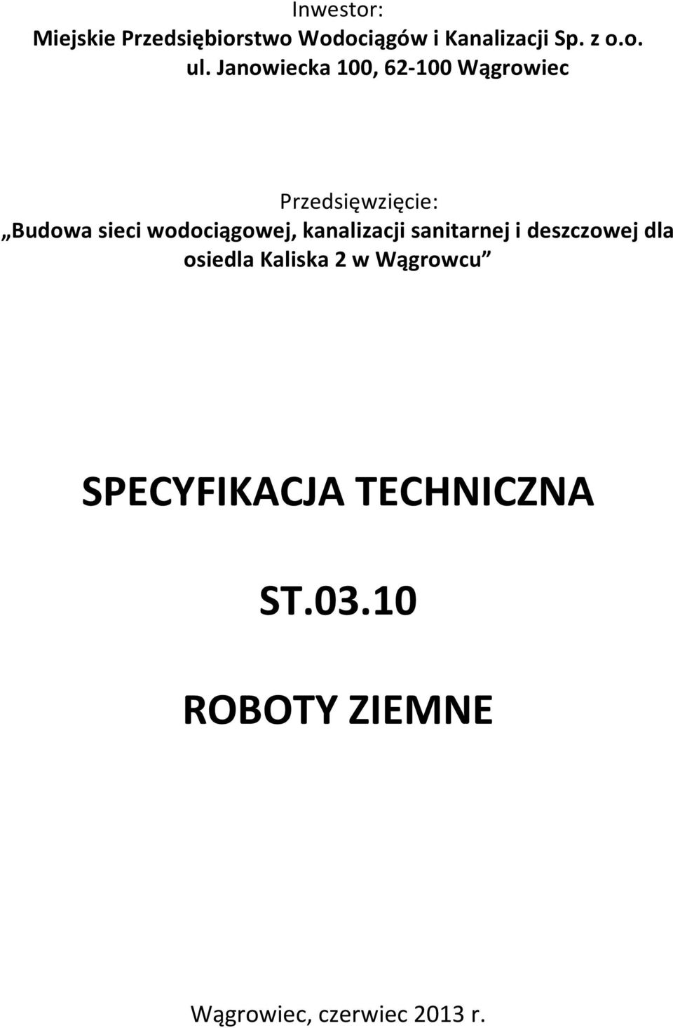 Janowiecka 100, 62-100 Wągrowiec Przedsięwzięcie: Budowa sieci