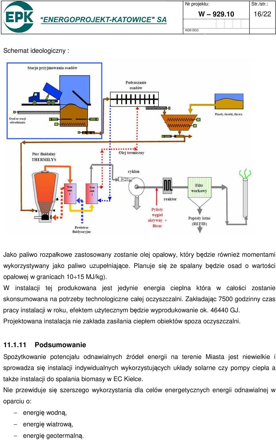 W instalacji tej produkowana jest jedynie energia cieplna która w całości zostanie skonsumowana na potrzeby technologiczne całej oczyszczalni.