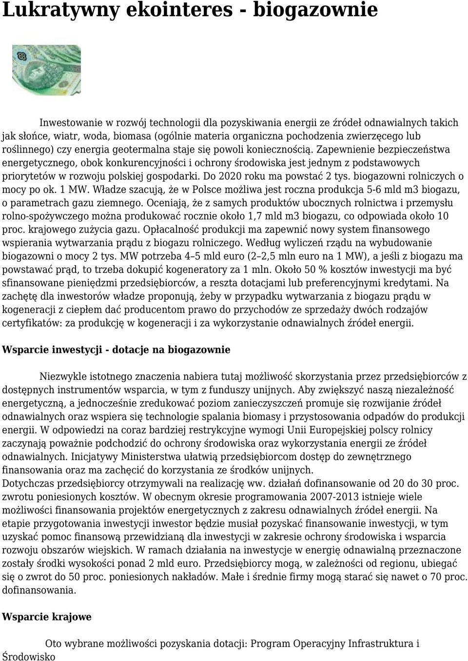 Zapewnienie bezpieczeństwa energetycznego, obok konkurencyjności i ochrony środowiska jest jednym z podstawowych priorytetów w rozwoju polskiej gospodarki. Do 2020 roku ma powstać 2 tys.