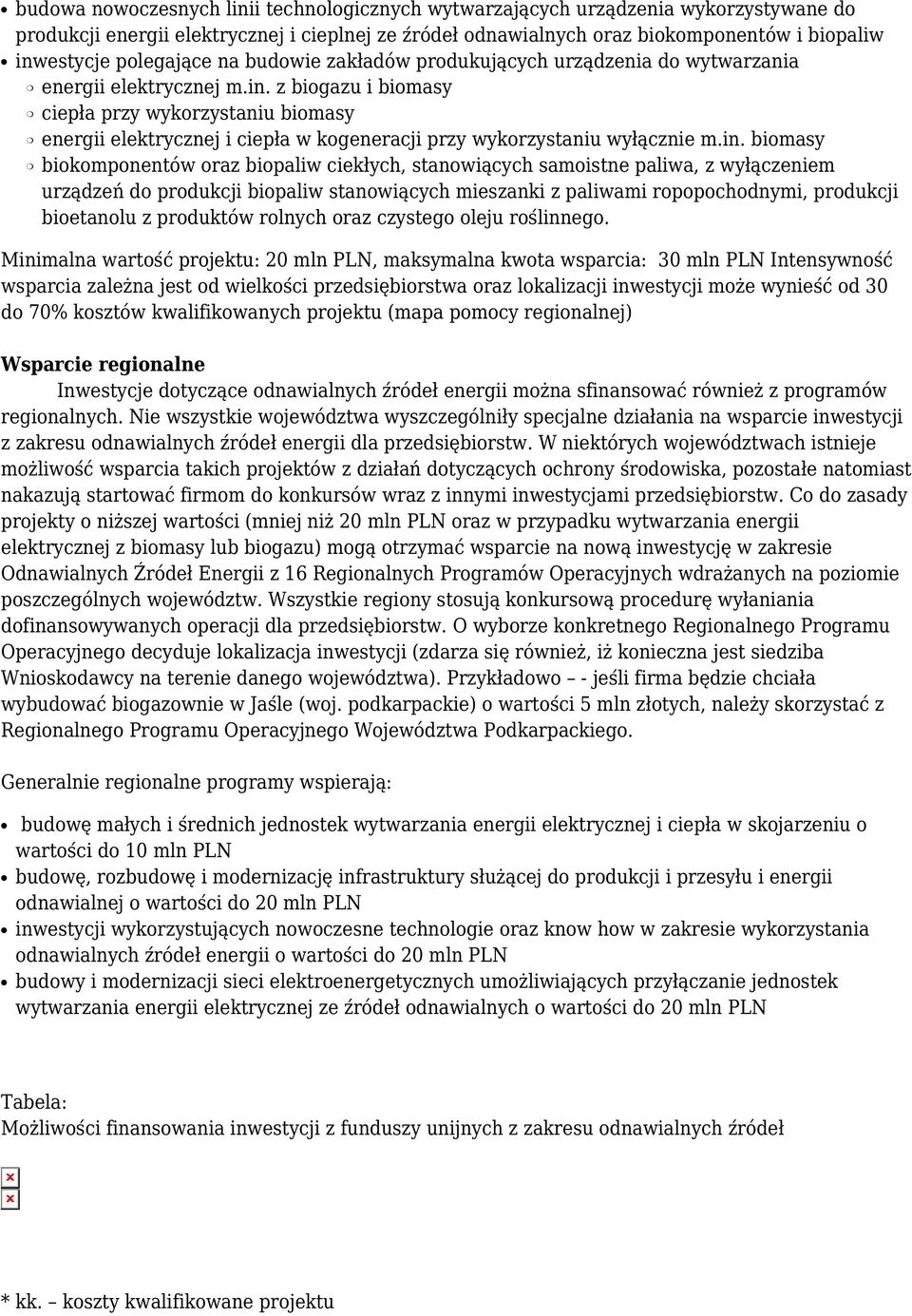 z biogazu i biomasy ciepła przy wykorzystaniu biomasy energii elektrycznej i ciepła w kogeneracji przy wykorzystaniu wyłącznie m.in.