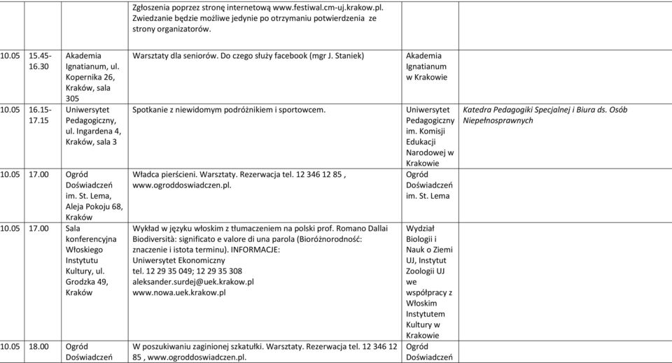 Do czego służy facebook (mgr J. Staniek) Spotkanie z niewidomym podróżnikiem i sportowcem. Władca pierścieni. Warsztaty. Rezerwacja tel. 12 346 12 85, www.ogroddoswiadczen.pl.