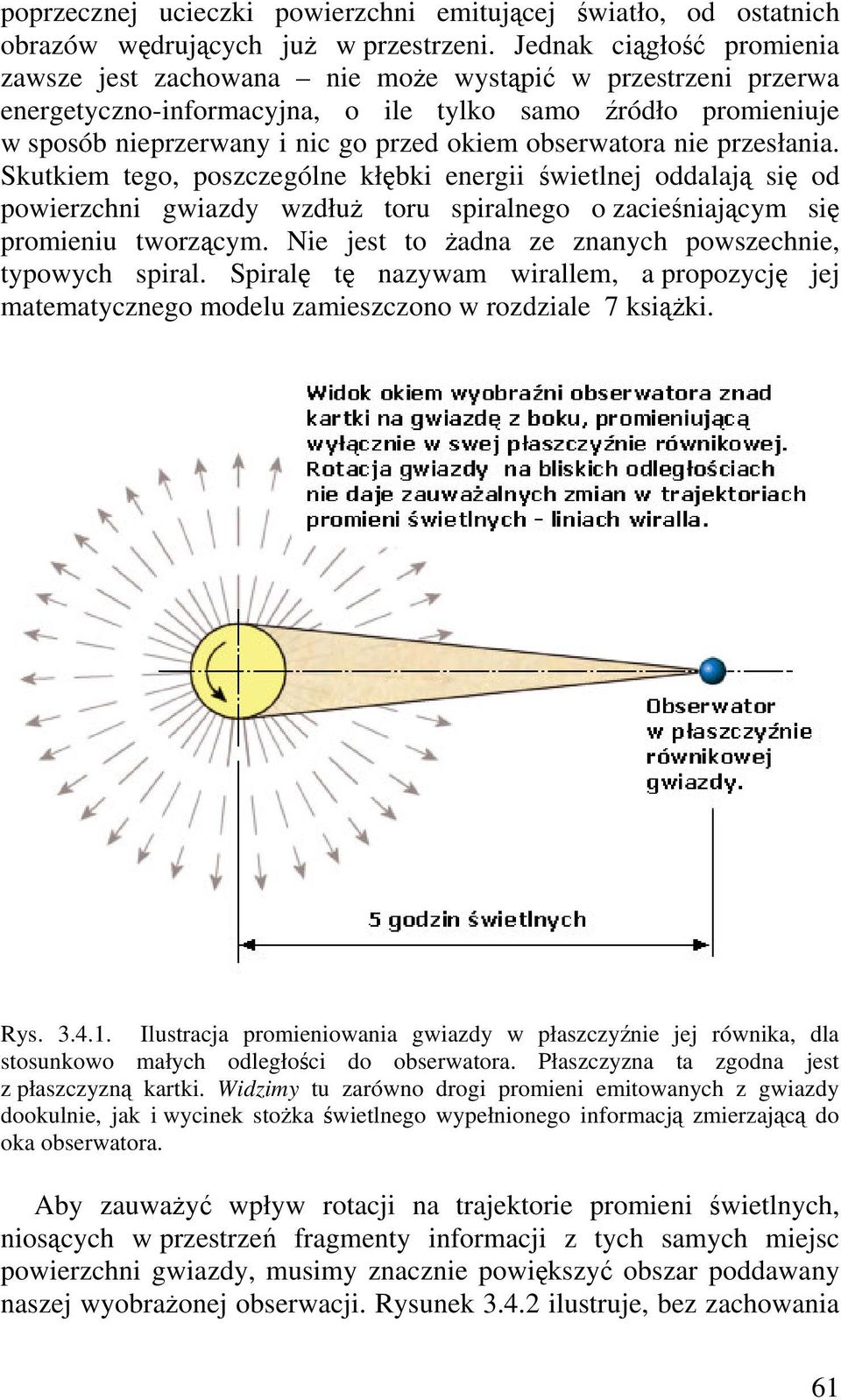 nie przesłania. Skutkiem tego, poszczególne kłbki energii wietlnej oddalaj si od powierzchni gwiazdy wzdłu toru spiralnego o zacieniajcym si promieniu tworzcym.