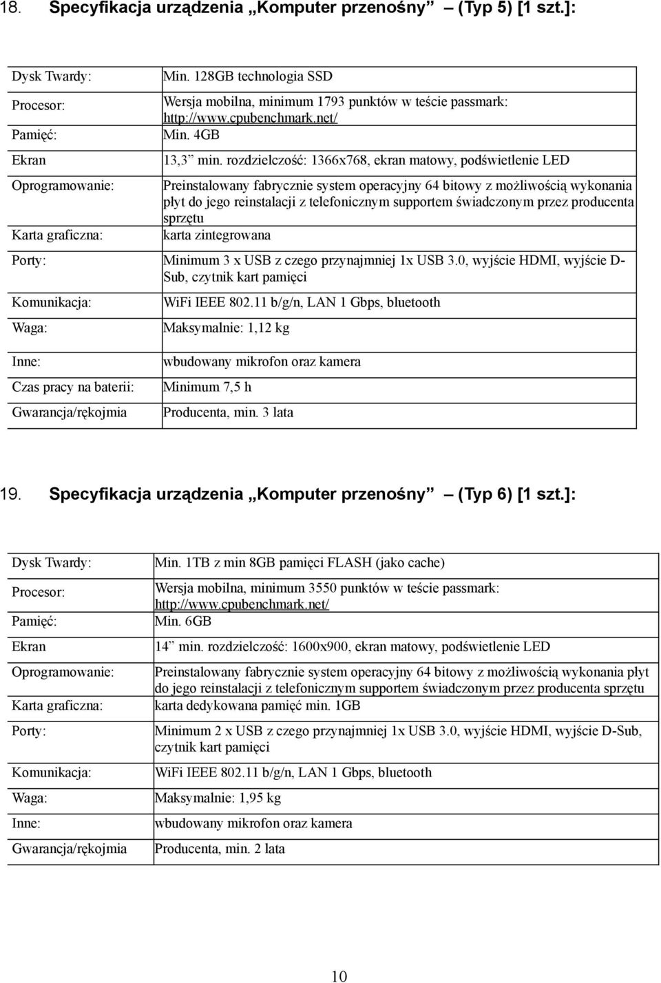 przez producenta sprzętu karta zintegrowana Porty: Minimum 3 x USB z czego przynajmniej 1x USB 3.0, wyjście HDMI, wyjście D- Sub, czytnik kart pamięci WiFi IEEE 802.