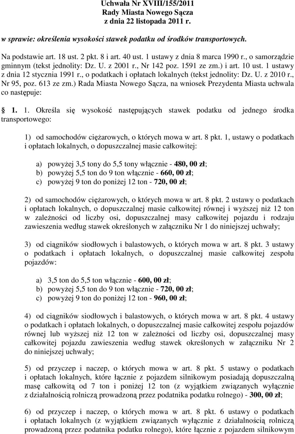 , Nr 95, poz. 613 ze zm.) Rada Miasta Nowego Sącza, na wniosek Prezydenta Miasta uchwala co następuje: 1.