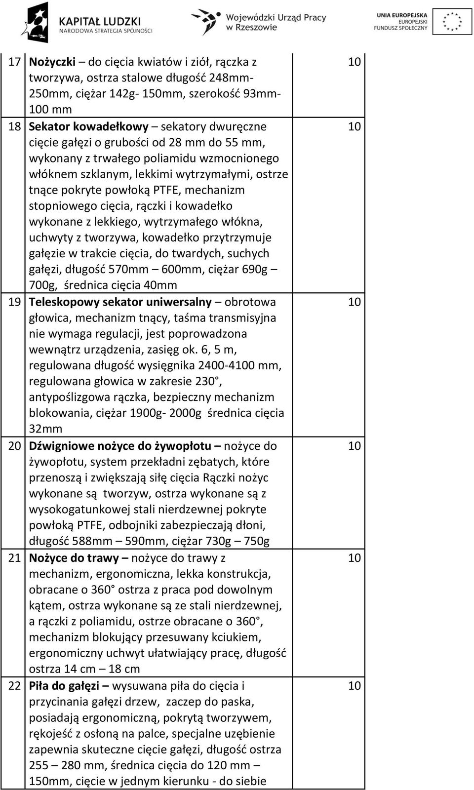 wykonane z lekkiego, wytrzymałego włókna, uchwyty z tworzywa, kowadełko przytrzymuje gałęzie w trakcie cięcia, do twardych, suchych gałęzi, długość 570mm 600mm, ciężar 690g 700g, średnica cięcia 40mm