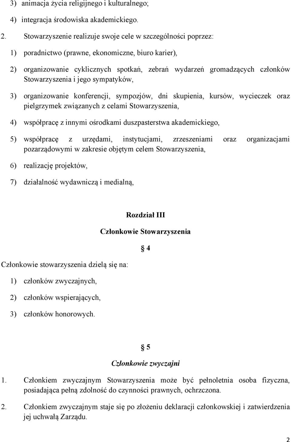 Stowarzyszenia i jego sympatyków, 3) organizowanie konferencji, sympozjów, dni skupienia, kursów, wycieczek oraz pielgrzymek związanych z celami Stowarzyszenia, 4) współpracę z innymi ośrodkami