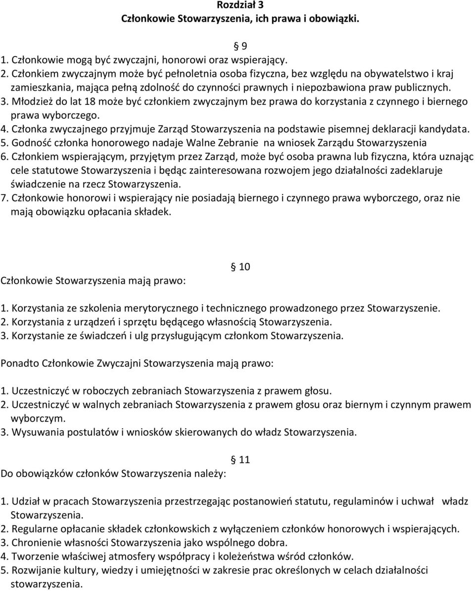 Młodzież do lat 18 może być członkiem zwyczajnym bez prawa do korzystania z czynnego i biernego prawa wyborczego. 4.